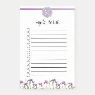Schicke Aquarell-Iris-Blumen-To-Do-Liste-Monogramm Post-it Klebezettel