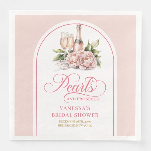 Schicke Aquarell-Perlen und Prosecco-Bridal-Servie Serviette (Vorderseite)