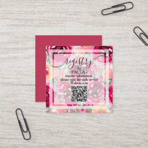 Schicke Aquarell-Rosa-Blumen QR-Registrierungskart Quadratische Visitenkarte