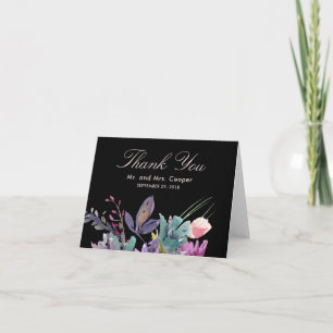 Schicke Aquarell-Wiesen-Blumen-Hochzeit in Schwarz Dankeskarte