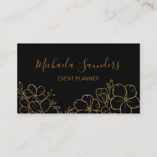 Schicke Black Gold Blumenliniengrafik Eventplaner Visitenkarte