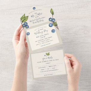 Schicke Blaubeeren - Alles in einer Hochzeitseinla All In One Einladung