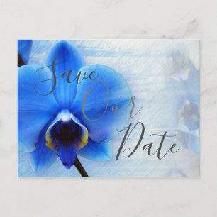 Schicke Blaue Aquarell-Orchideen-Hochzeit Wir rett Postkarte