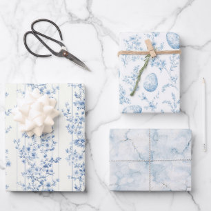 Schicke blaue Blumen-Oster-Eier Geschenkpapier Set
