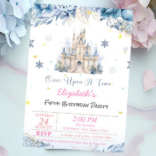 Schicke blaue Blumen Prinzessin Märchen Burg Einladung