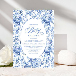 Schicke blaue Chinoiserie-Toile-Einladung zur Baby Einladung
