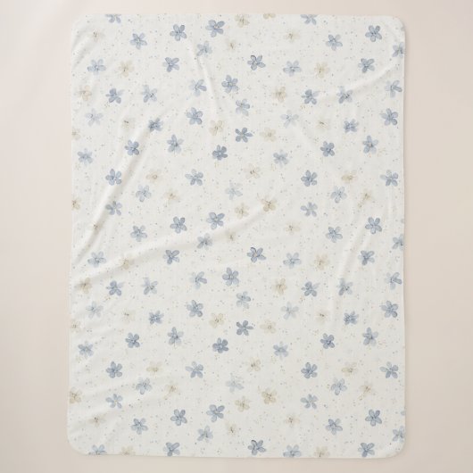 Schicke blaue Creme-Blumen Sherpadecke (Vorderseite)