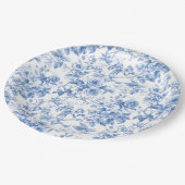 Schicke blaue französische Toile-Rosen Blumen-Papi Pappteller (Schrägansicht)