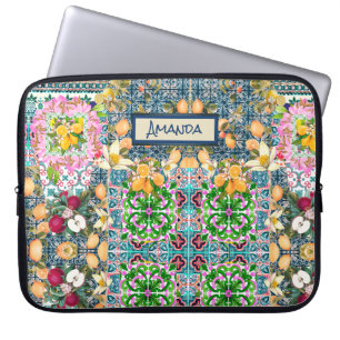 Schicke blaue rosa sizilianische Zitrus-Blumen-Fli Laptopschutzhülle