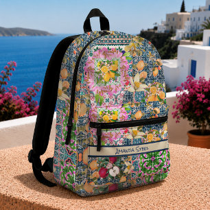 Schicke blaue rosa sizilianische Zitrus-Blumenflie Bedruckter Rucksack