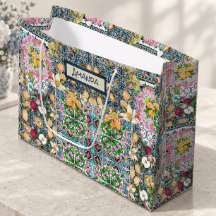 Schicke blaue rosa sizilianische Zitrus-Blumenflie Große Geschenktüte