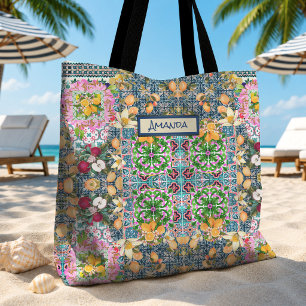 Schicke blaue rosa sizilianische Zitrus-Blumenflie Tasche
