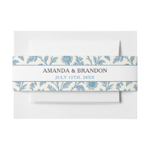 Schicke blaue Toile de Jouy Blumenrand-Hochzeit Einladungsbanderole