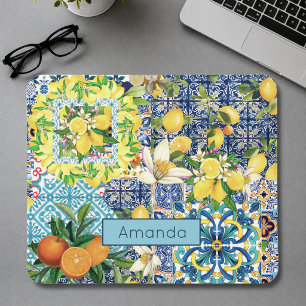 Schicke blaue türkisfarbene sizilianische Zitrus-B Mousepad