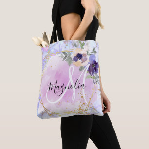 Schicke Blumen Blau Pink Gold Regenbogen Marmor Mo Tasche