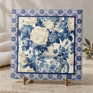 Schicke Blumenvase Blaue Chinoiserie-Toile Monogra Fliese