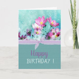 Schicke Blumenwiese mit Schleife zum Geburtstag Karte