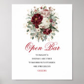 Schicke Blush-Burgunder-Blumen-Open-Bar-Schild Poster (Vorne)