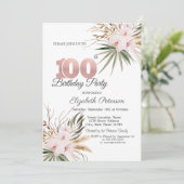 Schicke Boho-Blumen 100. Geburtstag Einladung (Stehend Vorderseite)