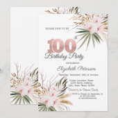 Schicke Boho-Blumen 100. Geburtstag Einladung (Vorne/Hinten)