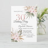 Schicke Boho Blumen 30. Geburtstag Einladung (Stehend Vorderseite)