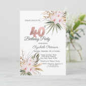 Schicke Boho Blumen 40. Geburtstag Einladung (Stehend Vorderseite)