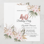 Schicke Boho Blumen 40. Geburtstag Einladung (Vorne/Hinten)