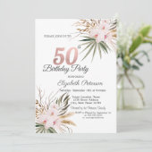 Schicke Boho-Blumen 50. Geburtstag Einladung (Stehend Vorderseite)