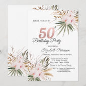 Schicke Boho-Blumen 50. Geburtstag Einladung (Vorne/Hinten)