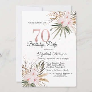 Schicke Boho Blumen 70. Geburtstag Einladung
