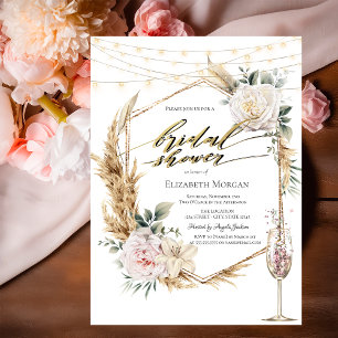 Schicke Boho Blumen Roségold Brautparty Einladung