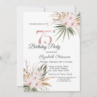 Schicke Boho-Blumen zum 75. Geburtstag Einladung