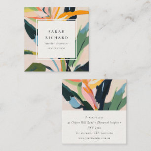 Schicke Boho Bunte Strelitzie Gemalte Blumen Quadratische Visitenkarte