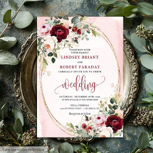 Schicke Boho-Burgunder-Rosa-Gold-Blumen-Einladung Einladung