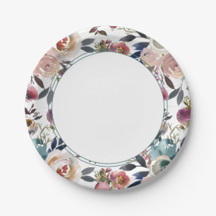 Schicke Boho-Hochzeit Rosé Pink Blau Pappteller