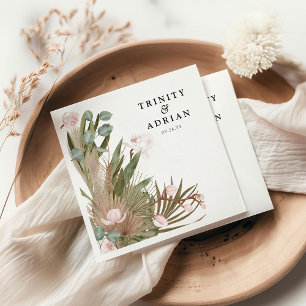 Schicke Boho-Rosa-Orchideen- und Trockenblätter-Ho Serviette