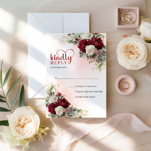 Schicke Boho rote weiße Blumen Gold Hochzeit RSVP Karte