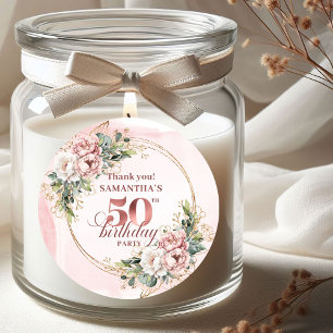 Schicke botanische Blush-Pink 50. Geburtstagsaufkl Runder Aufkleber