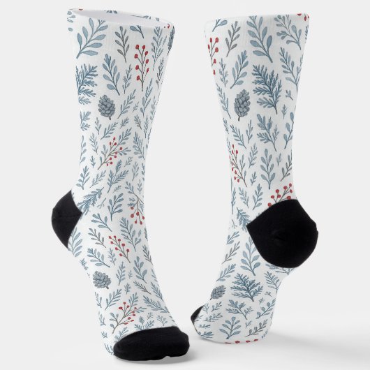 Schicke botanische Stechpalmen-Beeren-Blumenmuster Socken (Gewinkelt)