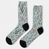 Schicke botanische Stechpalmen-Beeren-Blumenmuster Socken (Linkes Detail)