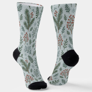 Schicke botanische Stechpalmen-Beeren-Blumenmuster Socken