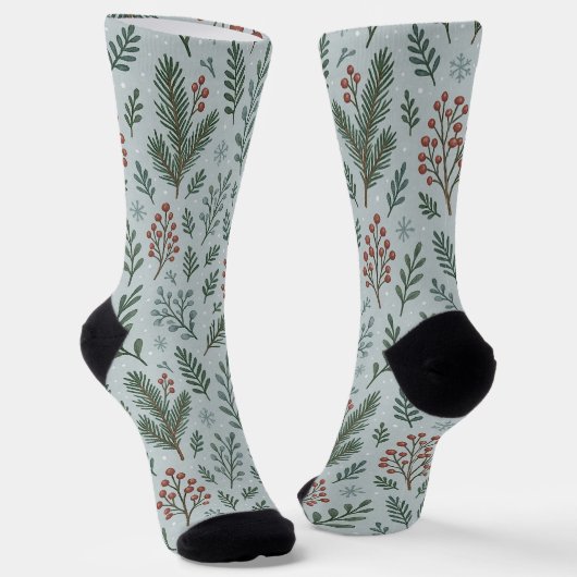 Schicke botanische Stechpalmen-Beeren-Blumenmuster Socken (Gewinkelt)