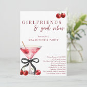 Schicke Bow Cherry Martini Galentines Abendessen P Einladung (Stehend Vorderseite)