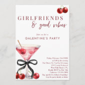 Schicke Bow Cherry Martini Galentines Abendessen P Einladung (Vorderseite)