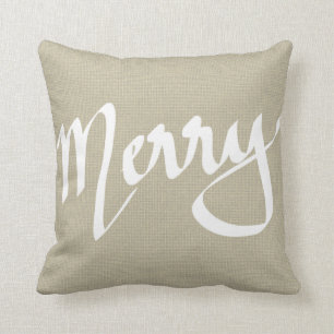 Schicke braune Jute-Merry-Typografie Weihnachten Kissen