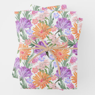 Schicke bunte Blumen Geschenkpapier Set