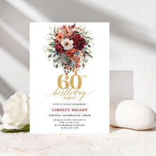 Schicke Burgunder-Gold-Herbst-Blumen 60. Geburtsta Einladung