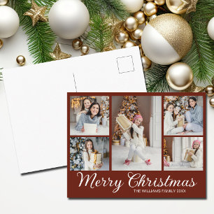 Schicke Burgunder-Weihnachts-Fotocollage Feiertagspostkarte