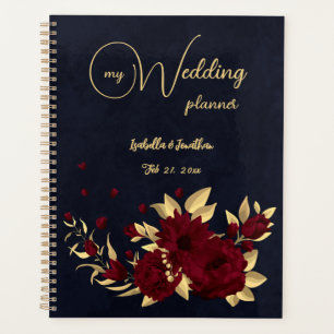 Schicke burgunderrote und goldene Navy-Hochzeit Planer