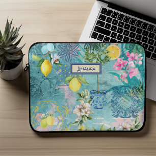 Schicke Collage Blau Türkis Sizilianische Zitrusbl Laptopschutzhülle